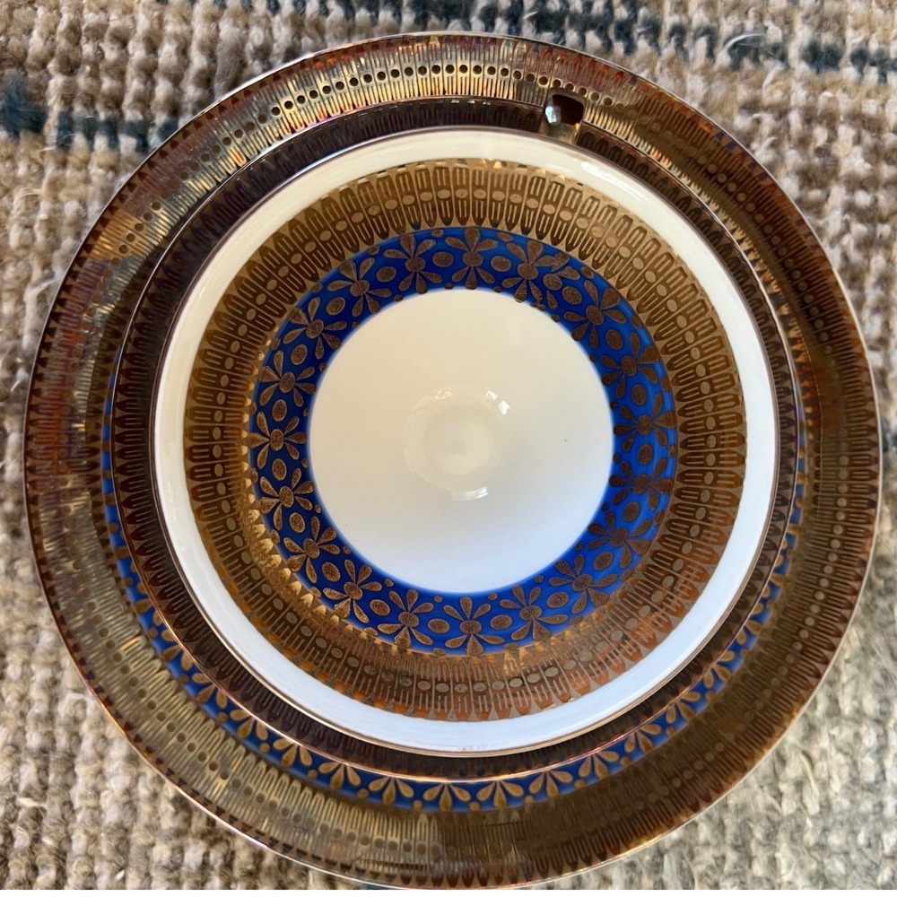 Winterling Bavaria Tea Set Trio Cobalt Blue Gold Gilt Cup Saucer Plate Vintage